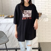 오슈 여성 빈티지 사진 프린팅 오버핏 캐주얼 라운드넥 반팔티