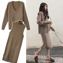 임산부출근룩 임산부겨울원피스 만삭촬영 빅사이즈임부복 수유잠옷 maternity dresses 1046 2pcs 세트 가을 겨울 니트 출산 스웨터 드레스 캐주얼 패션 느슨한 옷