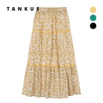 [TANKUS] 밴딩 플라워 프린트 롱 스커트