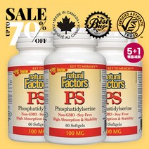 네추럴팩터스 PS 포스파티디셀린 100mg x 60정 5+1 뇌의 신경세포 집중력 학습 어휘 기억력 노화 인지 Natural Factors PS Phosphatidylserine, 100mg x 60정 - 3병