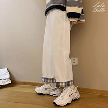 라라벨 여성 베이직 와이드 밴딩 롤업 체크 포인트 무지 캐쥬얼 바지 팬츠