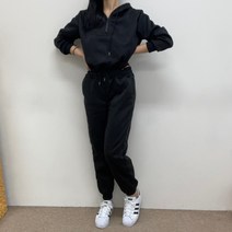 VANANA2 여성 데일리 캐주얼 꾸안꾸 박시 스트링 크롭 기장 시보리 밴딩 포켓 주머니 기모 보온성 후드 조거 트레이닝 세트 5color