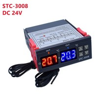 온도조절기 자동온도조절기 전기판넬온도조절기 듀얼 디지털 STC-3008 온도 조절기 2 릴레이 출력 히터 프로브 12V 24V 220V 홈 냉장고 쿨, DC 24V