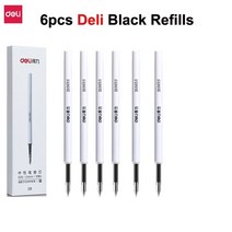 필기도구 xiaomi deli metal sign pen ballpen 서명 펜 0.5mm 젤 premec 부드러운 스위스 리필 검정 잉크 사무실 학교 쓰기 펜, 6 델리 검정 잉크