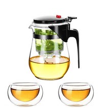 티팟 차 주전자 도자기 유리 이동식 필터가있는 500ml 내열 세트 1 2 찻잔 좋은, 1찻주전자 2컵