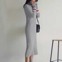 데일로엔 여성용 하이 넥 소매 컬러 배색 원피스