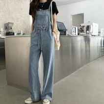 여자 통 청바지 데님 멜빵 와이드 점프수트