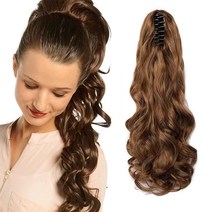 Cybelleza 포니테일 익스텐션 롱 컬리 웨이브 클로 클립 포니테일 익스텐션 45.7cm(18인치) 포니 테일 클립 헤어 익스텐션 포니테일 합성 헤어피스 여성용 골든 브라운, Curly 18 Inch, Golden Brown