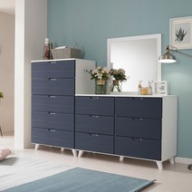 퍼니아트 루카 광폭 와이드 3단서랍장, 바디화이트_블루