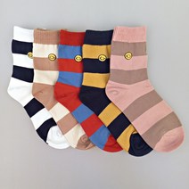비비드컬러 여자 여성 스마일 줄무늬 중목 면 양말 5color