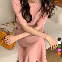 5color 롱원피스 남색 흰 핑크색 원피스 상견례 하객 초록 화이트 네이비 퍼프 반팔 원피스 봄 여름 남색 연핑크 흰색 그린 오렌지 브릭 원피스