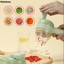 Reioduey 야채 슬라이서 전기 마늘 다지기 분쇄기 전동 야채다지기+슬라이서 +청소 전동솔 무선 3in1 다지기 야채 마늘 고기 만능 다지기 마늘 슬라이스 슬라이서 푸드 블렌더, 1개