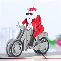 초대장 카드 메리 크리스마스 카드 3D 팝업 트리 겨울 선물 레이저 컷 새해 산타 인사말, 05 santa motobike