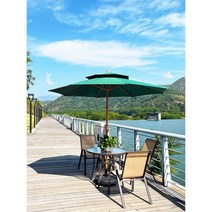 4인용파라솔세트 초대형파라솔 파라솔 야외용 야외, 의자4개 + 물결사각테이블 + 싱글중우산+받침