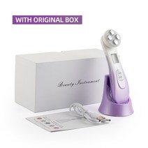 고주파 페이스 휴대용 마사지기 홈케어 가정용 피부 관리기5 in 1 RF 무선 메조테라피 전기 천공 LED 광자, 08 Purple With box