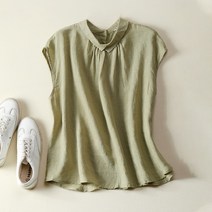 여름 린넨 민소매 루즈핏 린넨 셔츠 여름 심플 면마 상의 여자 셔츠