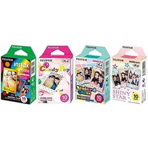후지필름 InstaX 미니 인스턴트 필름 레인보우 & 스테인드 글라스 캔디 팝 샤이니 스타 - 10매 X 4종 세트 가치