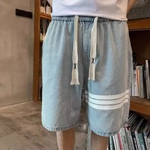 빈티지 테이핑 워싱 데님 반바지 남 여름 루즈핏 캐주얼 트렌드 코디 고등학생 5부 팬츠