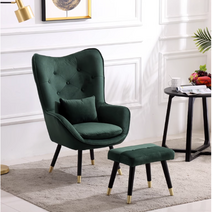 북유럽 1인용쇼파 디자인 소파 벨벳 독서 안락 의자 윙체어, 면 및 린넨(노란색 + 풋스툴)