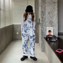 플리츠 점프 수트 골프 점프수트여성용 하이 웨이스트 레트로 블루 스카이 화이트 클라우드 타이다이 오버