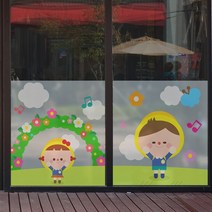 낭만창고 dgcn382-신나는 꽃 나들이-무점착 반투명 창문 시트지