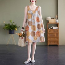 50대엄마여행옷 봄원피스 옷차림 빅사이즈 루즈핏 나시 땡땡이 민소매 라운드넥 프린트 도트