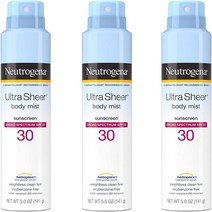 Neutrogena 울트라쉬어 바디 미스트 선크림 스프레이 브로드 스펙트럼 SPF 30 경량 오일 프리 논코메도제닉 옥시벤존 프리 142g 3개, 3세트