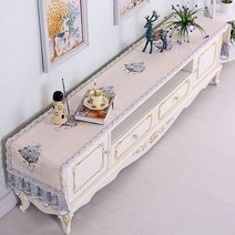 chinapnp0.5 테이블러너 텔러비전선반 식탁보 레이스 패브릭아트 직사각형 거실 화장대 신발장 긴테이블 커버먼지방지 덮개천, T08-골드, C02-40*210CM(적합 장롱 145-170CM)