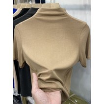 티셔츠 빅사이즈 반팔티 니트 Klein 블루 패션 여성 블라우스 반소매 솔리드 컬러 슬림 SkinnyHalfneck 셔츠 탑스