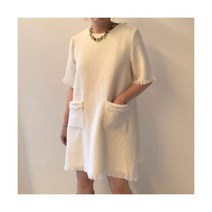 트위드 원피스 봄 라운드넥 태슬 엣지 디자인 루즈핏 드레스 여성