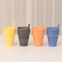 오하우 실리콘 빨대 텀블러 미니 접이식 휴대용 리유저블 빨대컵 475ml, 실리콘 텀블러_블랙