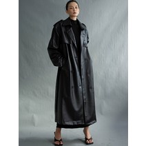 가죽 자켓 롱 셔츠형 바이크 lautaro 가을 엑스트라 롱 오버사이즈 블랙 인조 가죽 트렌치 코트 여성용 긴 소매 벨트 더블 브레스트 느슨한 패션