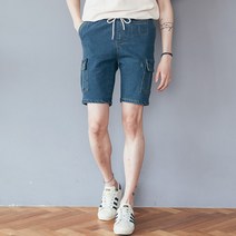 단군 남성용용 허리밴딩 스판데님 카고 반바지