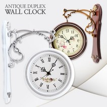 바이온 엔틱 양면시계벽시계인테리어무소음벽걸이집들이, 화이트