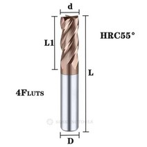 카바이드 반경 엔드 커터 밀 알루미늄 Cnc 밀링 금속 텅스텐 스틸 CNC 가공 엔드밀 114966, d2.5xD4x7x50L, 4FHRC55