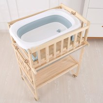 원목 기저귀교환대 기저귀갈이 수납 다기능 아기 옷걸이 거치대, 전원목 아기 침대 기저귀대+목욕조