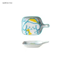 BLOWFISH FUGU도자기손잡이접시4p/1p 먹방용 손잡이 접시 손잡이 접시 도자기 북유럽 캐릭터 접시+랜덤 사은품, B