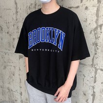 BROOKLYN 반팔 티셔츠 여름 남자 오버핏 레터링 커플 여자 루즈핏 10대 20대