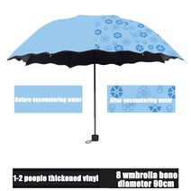 초경량 암막 거꾸로 일본 우양산 숙녀 휴대용 우산 Windproof 3 접는 꽃 물 변경 색상 안티 자외선 태양/비