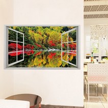 뮤럴벽지 비스코스 벽 스티커 3D 입체벽화 PVC 스티커 모의창문 자연풍경 장식 60*40cm/150*100cm, 021