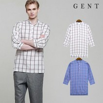 겐트옴므 남성용 배색 체크 헨리넥 7부 셔츠 GS8216C
