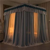 공주님 침대 커튼 캐노피 럭셔리 차단막 150x200cm, 스퀘어 페어리 라이트 그레이