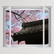 기타 바보사랑[꾸밈]벚꽃드리워진기와집_창문그림액자(중형), 타입선택:H타입-아이보리화이트