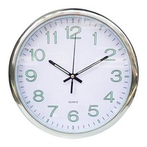 빛난 벽시계 건전지를 가진 12 인치 석영 시계 가정 침실 장식, 은, 플라스틱