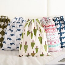 2P 타샤리빙 면 천 패브릭 주머니 더스트백 스트링파우치 캔버스 복주머니 린넨 파우치, 곰
