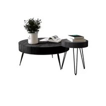 원형 테이블 1000침대협탁 창가테이블 단단한 나무 둥근 커피 ins wabi sabi 스타일 작은 아파트 거실 북유럽 통나무 침대와 아침 식사 일본식 사이드, 조립하기_블랙 큰 80 + 작은 40 조합