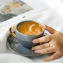 금장 도금 빈티지 커피잔 집들이 선물용 손님맞이, 그레이블루
