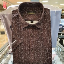 엘르셔츠 쿨도트 폴리 사방스판 일반핏 갈색 반팔 와이셔츠 E223R30265