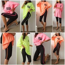 칼라퍼플 여성용 빅사이즈 형광 반팔 티셔츠