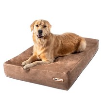 Big Barker 매끄러운 정형외과적 강아지 침대 - 대형견을 위한 17.8cm(7인치) 강아지 소파 침대 세탁 가능한 마이크로스웨이드 커버 포함 - 매끄러운 높은 강아지 침대, Large (48 x 30 x 7), Khaki